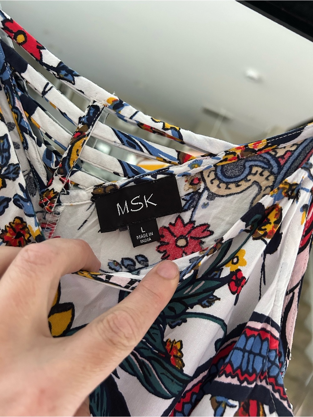 MSK Jumpsuit with Red, Blue and Yellow Paisley Floral Print Size L - Picture 6 of 7